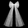 Elegante pinza para el pelo de tul blanco con perlas y cintas largas para novias - 51cm / Blanco