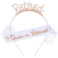 Rose gold retired rhinestone tiara and white satin queen sash for retirement party - Rose Gold Style