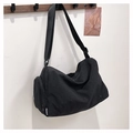 Large black nylon travel bag with Fashion ribbon and adjustable shoulder strap - Black