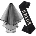 Voile de mariée noir gothique et écharpe en satin avec lettrage BRIDE en perles pour fête - Combinaison Voile Et Écharpe / Noir (Décoration en Strass Fantôme)