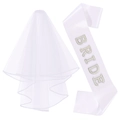 Voile de mariée double épaisseur et écharpe Bride avec perles pour enterrement de vie de jeune fille - Combinaison Voile Et Écharpe / Blanc (Décoration en Strass Blanc)