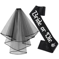 Gothic ghost bride set with black veil and Bride or Die sash for Halloween party - One Size / Ghost Bride Veil and Sash Set