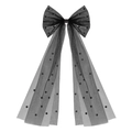 Pinza para el pelo con lazo de malla negra, cintas largas y detalles de perlas - 51cm / Negro