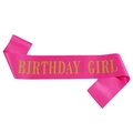 Fascia di compleanno in raso rosa fucsia con scritta Birthday Girl in oro glitter - Taglia unica / Rosa Rosso Testo Oro