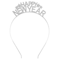 Diadema plateada Happy New Year con diamantes de imitación y estrellas para fin de año - Estilo de Año Nuevo Plateado