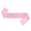 Fascia di compleanno in raso rosa con scritte glitterate argento Birthday Girl - Taglia unica / Rosa Argento