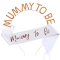 Serre-tête Mummy To Be or rose et écharpe en satin blanc pour fête de baby shower - Or Rose (Serre-tête Champagne)