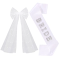 Ensemble écharpe de mariée blanche avec perles et nœud en tulle pour fête de mariage - Ensemble Écharpe Perle Blanche Diamant Arc-en-ciel