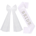 Parure de mariée blanche avec voile à perles et écharpe Bride pour enterrement de vie - Ensemble Écharpe Perle Blanche Diamant Blanc