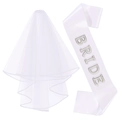 Set mariée avec voile en tulle blanc multicouche et écharpe BRIDE ornée de perles - Combinaison Voile Et Écharpe / Blanc (Décoration en Strass Fantôme)