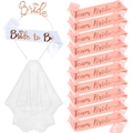 Serre-tête de mariée or rose avec voile et ensemble de 12 écharpes pour enterrement de vie - Ensemble 13 Pièces (Serre-tête Écharpe Voile 10 Écharpes de Demoiselle d'Honneur)