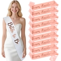 Fasce Bride to Be bianche e Team Bride rosa con scritte oro rosa per addio al nubilato - Set da 10 Pezzi (1 Fascia Sposa 9 Fasce Damigelle)