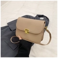 Beige rectangular crossbody bag with premium gold square lock and leather strap - Khaki