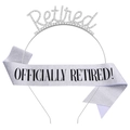 Officially Retired sash and rhinestone headband party set for retirement celebrations - Silver Jewelry Set