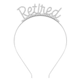 Silver rhinestone Retired headband for retirement party celebration with shiny finish - White K Headband