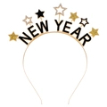 Cerchietto festivo per Capodanno con stelle dorate e lettere in smalto nero - Oro Nero