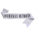 Fascia glitter argento con scritta Officially Retired per festa di pensionamento - Fascia Argentata con Testo Nero