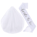 White Bride to Be sash and short pearl veil set for bridal shower and bachelorette parties - One Size / Rhinestone Veil + Wave Edge Silver Stamping Sash