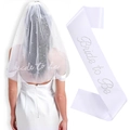 Σετ νυφικό πέπλο με πέρλες και κορδέλα Bride To Be με στρας για γάμο - Στυλ Λευκό Στρας Hot-fix