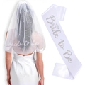 Σετ Bride to Be με πέπλο με πέρλες διπλής στρώσης και λευκή σατέν κορδέλα με γκλίτερ - Στυλ Ασημί Γκλίτερ