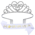 2025 Graduation Set with Sparkling Rhinestone Tiara and White Gold Printed Sash - Silver 2025