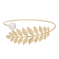 Bracciale da braccio dorato barocco con motivo a foglia e perla bianca regolabile - BH053 Bracciale da Braccio Foglia Oro Perla