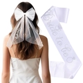 Nœud de mariée blanc avec perles et ensemble écharpe Bride to be pour enterrement de vie - Nœud Brodé Et Écharpe Strass Thermocollant