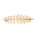 Barrette à cheveux feuille dorée avec perle blanche sur accessoire en métal chic - Pince à Cheveux Dorée (FJ005)