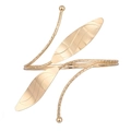 Elegant gold leaf arm cuff featuring spiral textured band and polished twin leaf design - Double Leaf Spiral Wraparound Arm Cuff (BH009) / Gold