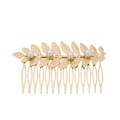 Peigne à cheveux doré élégant avec perles blanches et broche en métal à douze dents - Peigne à Cheveux Doré (FS012)