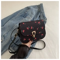 Mini sac bandoulière imprimé cerise sur cuir synthétique noir avec fermoir doré - Noir