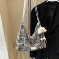 Large striped canvas tote bag in black and white with a cute white cloud pendant charm - Black With Pendant