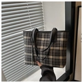 Bolso tote grande de cuadros con asas finas negras para un estilo moderno de oficina - Negro