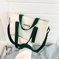 Borsa tote in tela bianca con manici verde scuro e stampa FASHION per uso quotidiano - Verde Scuro