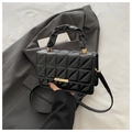 Quilted black crossbody bag with ruched handle and golden metal clasp for women - Black