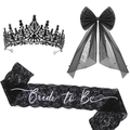 3-piece black gothic ghost bride set with rhinestone tiara, veil, and lace sash - Embroidered Bow Accessory Bundle (Style 1)