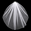 Elegant white bridal veil with pearls and silver comb on a high-contrast black background - Single Layer Pearl White