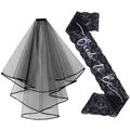 Black Gothic Bride to Be set including layered tulle veil and floral lace sash - One Size / Bride to Be Veil and Sash Set