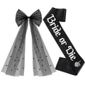 Gothic black bridal set with Bride or Die sash and pearl bow veil for Halloween parties - One Size / Ghost Bride Bow and Sash Set
