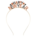 Serre-tête doré Happy New Year orné de strass brillants orange et noirs élégants - Nouvel An Style 1 Noir Or Strass
