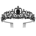 Gothic black crystal wedding crown with intricate vine patterns for a bride ghost look - One Size / Black Symmetrical Vine Crown (HG001)