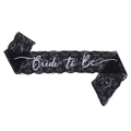 Black lace Bride to Be sash with silver iridescent lettering for gothic bridal parties - One Size / Black Lace Laser Sash (JD191)