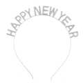 Serre-tête de Noël en argent avec lettrage Happy New Year orné de strass brillants - Nouvel An Style 2 Blanc K