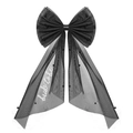 Gothic black bridal veil headband with bride to be text and beaded mesh bow for party - One Size / Black Mesh Printed Bow (FJ051)