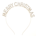 Dettaglio cerchietto oro Merry Christmas con strass bianchi su montatura in metallo - Oro