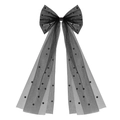 Gothic black bridal mesh bow hairpiece with long beaded streamers for wedding party - One Size / Black Mesh Vintage Bow Hair Clip (FJ052)