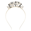 Serre-tête doré Happy New Year orné de strass noirs et blancs et de petites étoiles - Nouvel An Style 1 Noir Blanc Strass