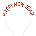 Serre-tête Happy New Year en strass rouges avec monture en alliage doré chic - Nouvel An Style 2 Rouge
