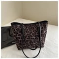 Large leopard print tote bag with black shoulder straps for fashion commute styling - Coffee