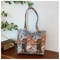Grote shopper tas met vintage denim print details en dubbele schouderbanden stijl - Grijs